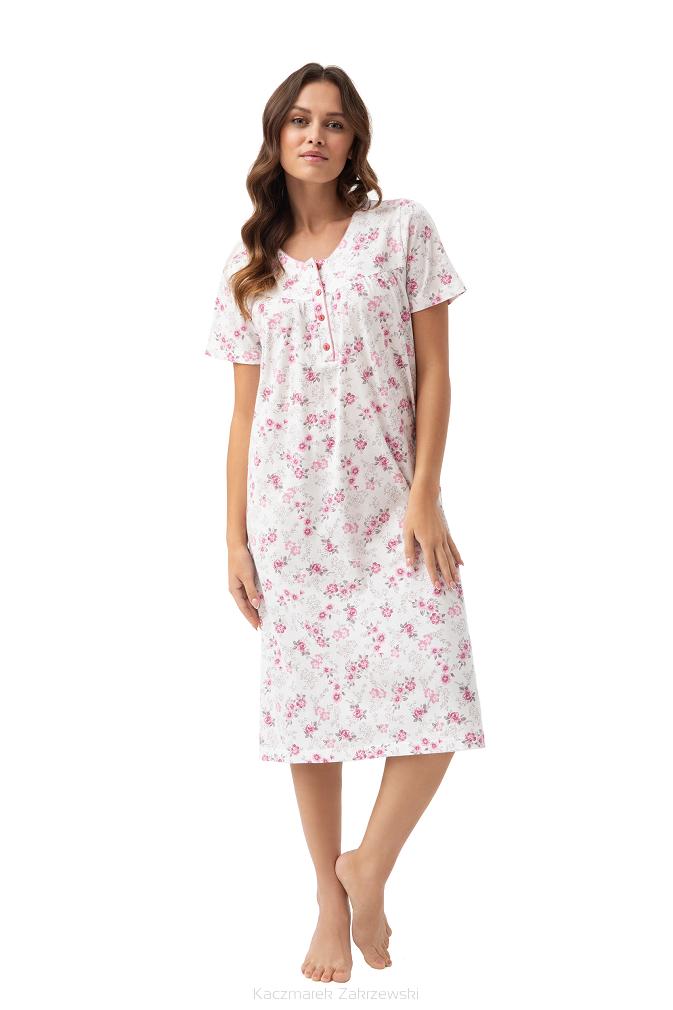 Koszula damska LUNA kod 82 ecru różowa w kwiatki