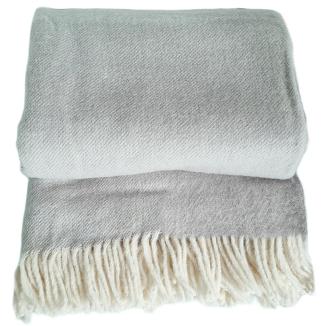 Koc wełniany z frędzlami 150x200 DIAGONAL wełna nowozelandzka jasnoszary