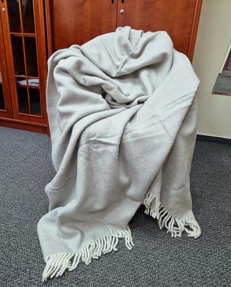 Koc wełniany z frędzlami 150x200 DIAGONAL wełna nowozelandzka jasnoszary