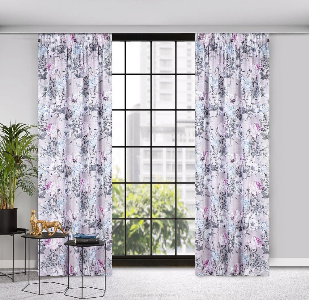 Zasłona gotowa na taśmie HONEY 140x270 Eurofirany beżowy/fioletowy