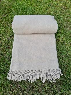 Koc wełniany jednobarwny z frędzlami sepia