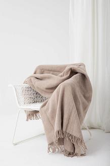 Koc wełniany jednobarwny z frędzlami sepia