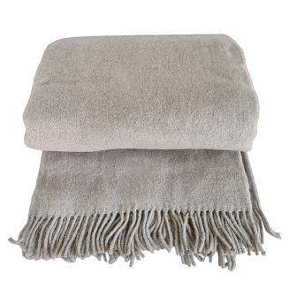Koc wełniany jednobarwny z frędzlami sepia