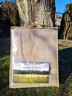 Koc wełniany jednobarwny z frędzlami sepia