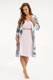 Szlafrok damski LUNA kod 369 turkusowy w egzotyczne liście