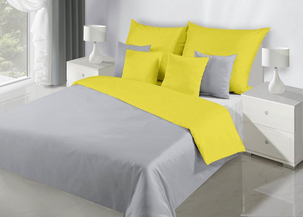 Pościel satynowa NOVA 155x220 Eurofirany jasnoszary/żółty