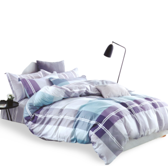 Pościel satynowa 160x200 szara niebieska fioletowa duża krata