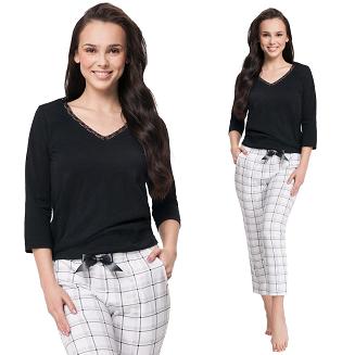 Piżama damska LUNA kod 609 czarna / krata