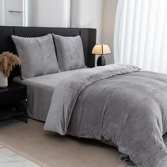 Pościel polarowa z lamówką 160x200 welur popielata brązowa