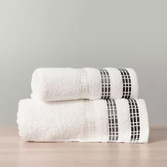 Ręcznik bawełniany LUXURY 70x140 biały z bordiurą w geometryczne pasy