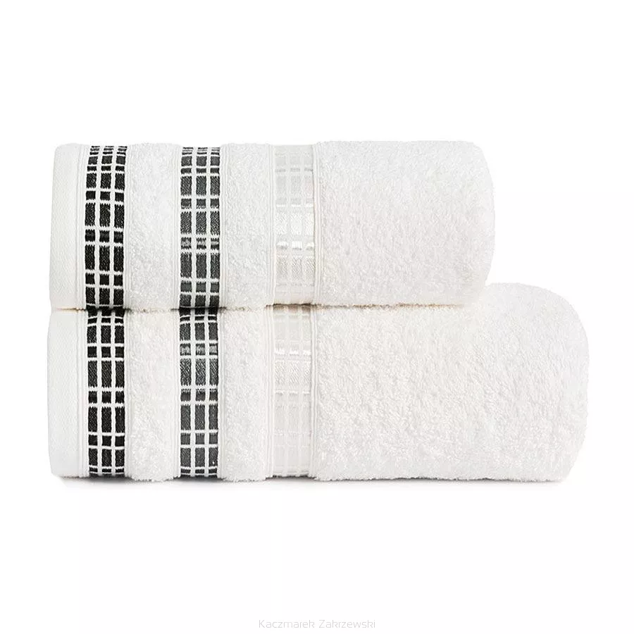 Ręcznik bawełniany LUXURY 70x140 biały z bordiurą w geometryczne pasy