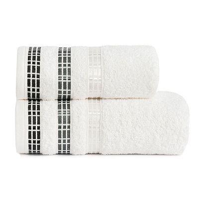 Ręcznik bawełniany LUXURY 70x140 biały z bordiurą w geometryczne pasy
