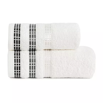 Ręcznik bawełniany LUXURY 70x140 biały z bordiurą w geometryczne pasy