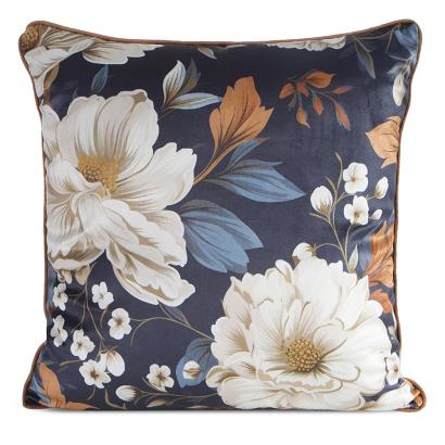 Poszewka dekoracyjna FIORA1 45x45 Eurofirany granatowa kremowa duże kwiaty