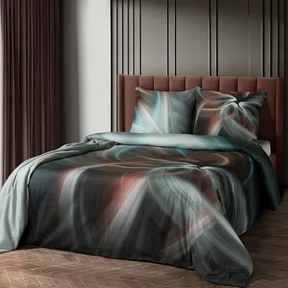 Pościel satynowa PRISMA 220x200 Eva Minge Eurofirany stalowa w artystyczne smugi kolorów