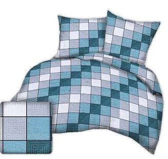 Pościel satyna korowana 160x200 wzór piknikowa krata turkusowa