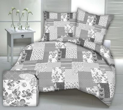 Pościel z kory 180x200 szara patchwork serca motyle kwiaty