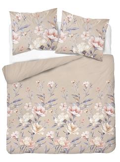 Pościel flanelowa 220x200 beżowa różowe kremowe niebieskie kwiaty