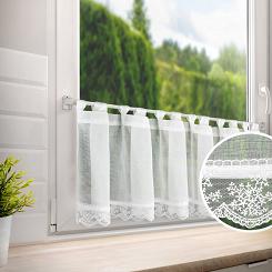 Zazdrostka firana gotowa na szelkach SUZAN 150x40 Eurofirany biała zdobiona subtelną koronką na dole