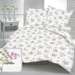 Pościel z kory 220x200 biała w różowe fioletowe polne kwiaty