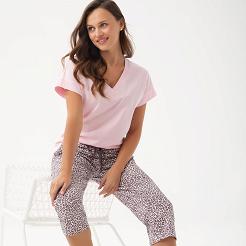 Piżama damska LUNA kod 345 różowa spodnie w panterkę