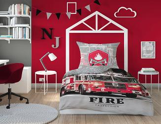Pościel dla dzieci 160x200 czerwona szara straż pożarna