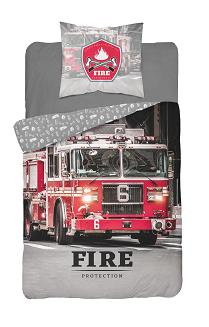 Pościel dla dzieci 160x200 czerwona szara straż pożarna