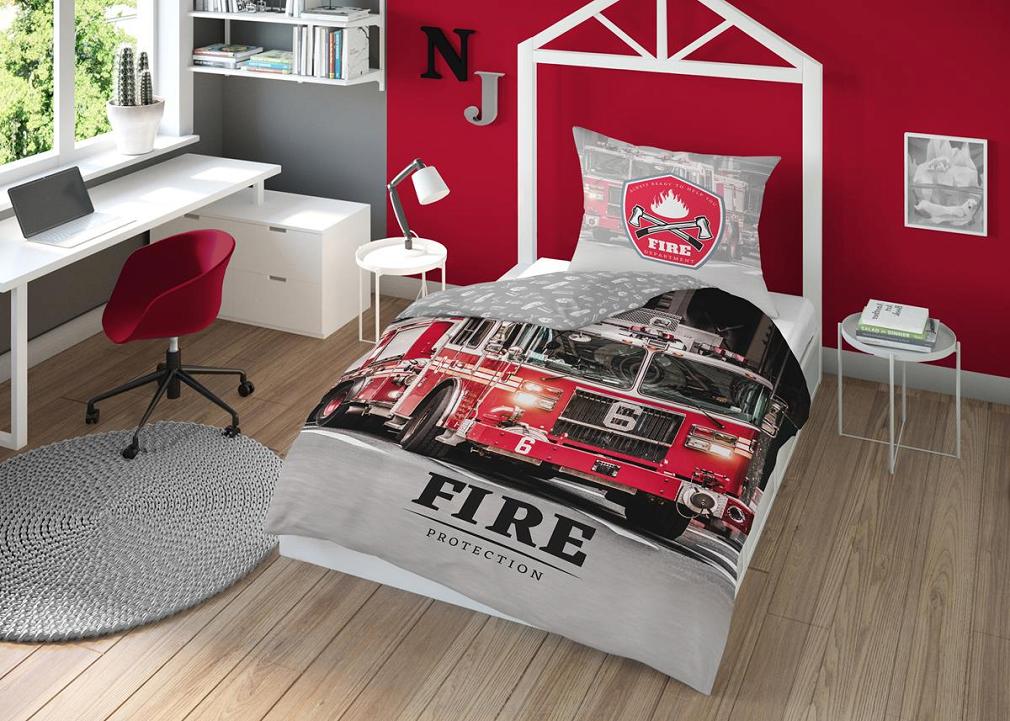 Pościel dla dzieci 160x200 czerwona szara straż pożarna