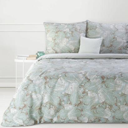 Pościel bawełniana SONIA 200x220 Eurofirany miętowa jasnobrązowa w fantazyjne kwiaty