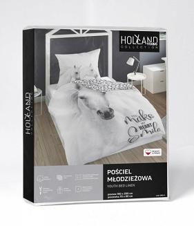 Pościel dla dzieci 160x200 młodzieżowa biała szara koń