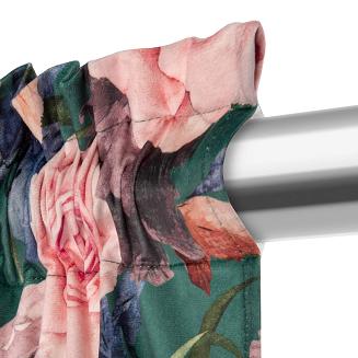 Zasłona gotowa na taśmie Rose Dark 140x270 welurowa zielona róże