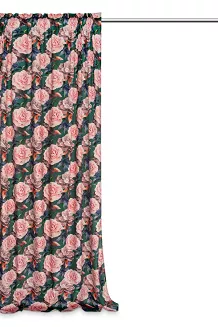 Zasłona gotowa na taśmie Rose Dark 140x270 welurowa zielona róże