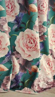 Zasłona gotowa na taśmie Rose Dark 140x270 welurowa zielona róże