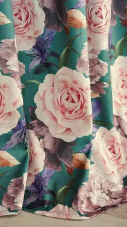 Zasłona gotowa na taśmie Rose Dark 140x270 welurowa zielona róże