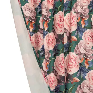 Zasłona gotowa na taśmie Rose Dark 140x270 welurowa zielona róże