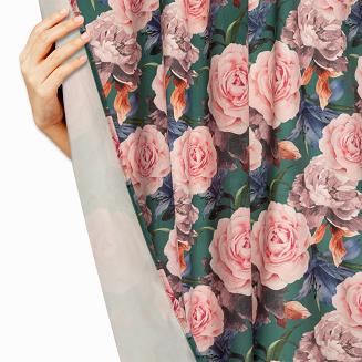 Zasłona gotowa na taśmie Rose Dark 140x270 welurowa zielona róże