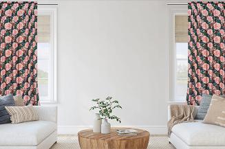 Zasłona gotowa na taśmie Rose Dark 140x270 welurowa zielona róże