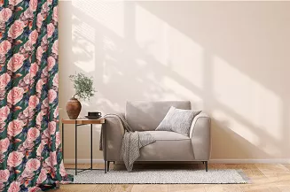 Zasłona gotowa na taśmie Rose Dark 140x270 welurowa zielona róże