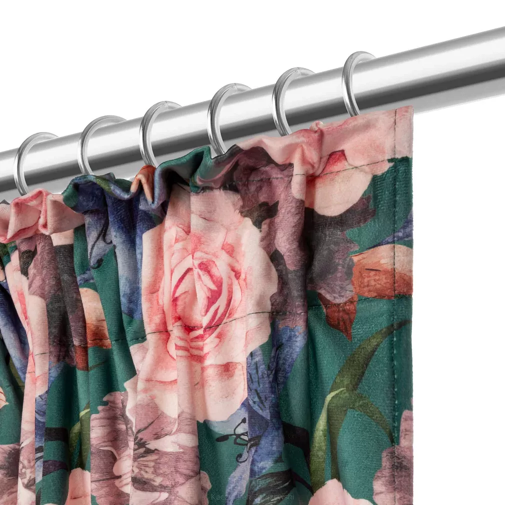 Zasłona gotowa na taśmie Rose Dark 140x270 welurowa zielona róże