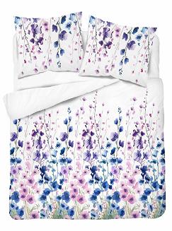 Pościel bawełniana 220x200 Detexpol biała różowe niebieskie ostróżki