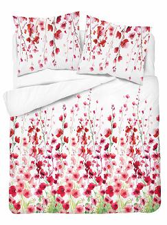 Pościel bawełniana 160x200 Detexpol biała czerwone różowe ostróżki