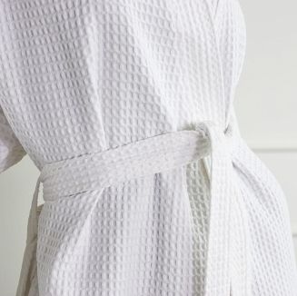 Bawełniany Szlafrok Kimono Gofer Wafel Uniseks Biały