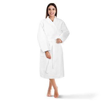 Bawełniany Szlafrok Kimono Gofer Wafel Uniseks Biały