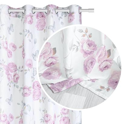 Zasłona gotowa na przelotkach CALMIA 140x250 biała szara różowa róże