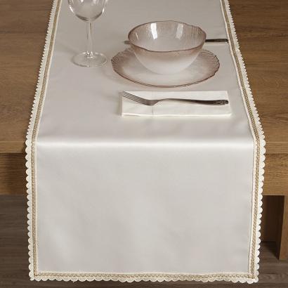 Bieżnik dekoracyjny LACE 40x140 Eurofirany kremowy z szampańską koronką na brzegach