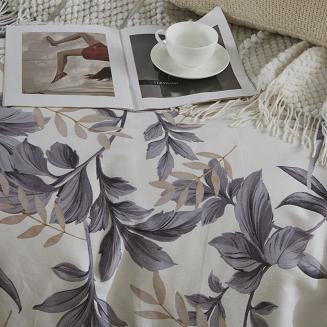 Ecru Pościel w Liście Satyna Bawełniana 160x200 Y013