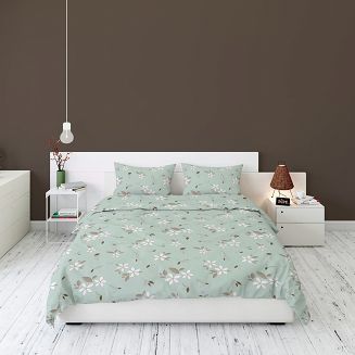 Pościel flanelowa 220x200 miętowa kwiatowy rzucik