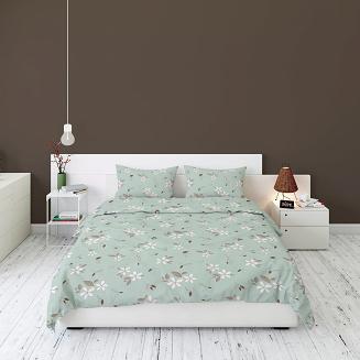 Pościel flanelowa 220x200 miętowa kwiatowy rzucik