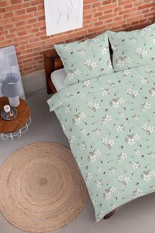 Pościel flanelowa 220x200 miętowa kwiatowy rzucik