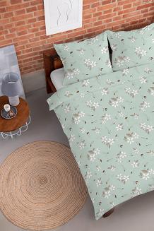 Pościel flanelowa 220x200 miętowa kwiatowy rzucik